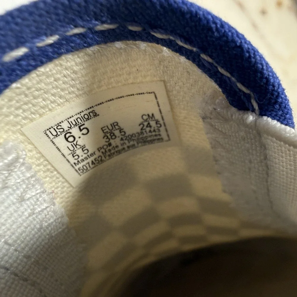 Vans Classic Unisex Jrs 6.5/Women's 8 White Blue Checkerboard Slip-On Sk8 Shoes